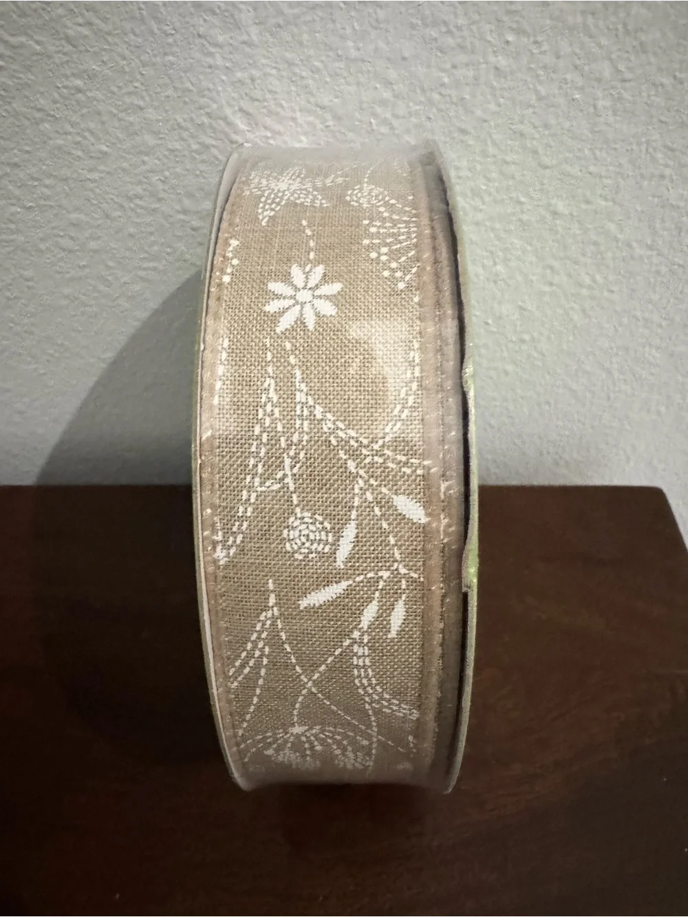 Beige Floral burlap Ribbon - Home Accents 50 yds NWT
